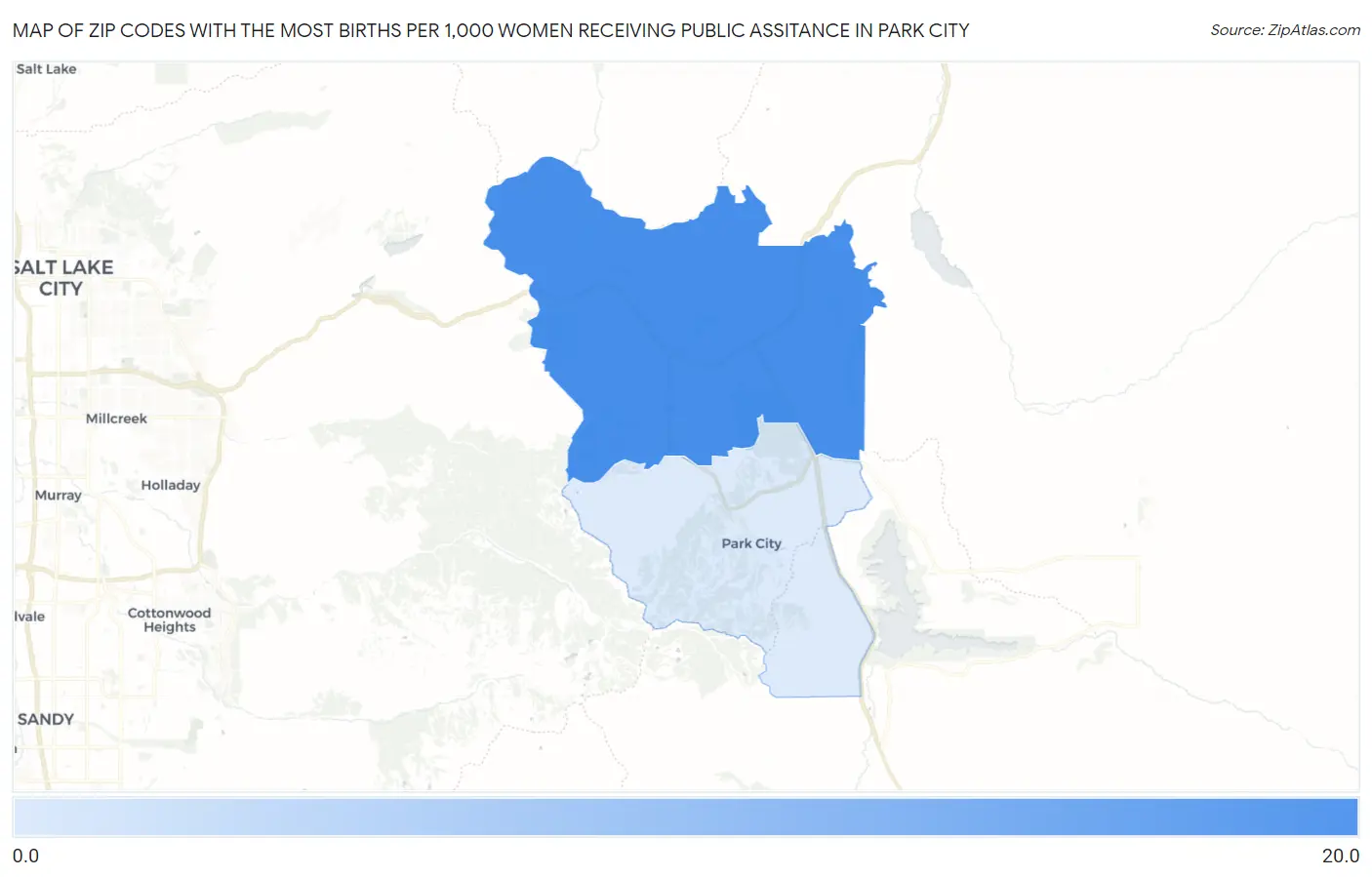 Zip Codes with the Most Births per 1,000 Women Receiving Public Assitance in Park City Map