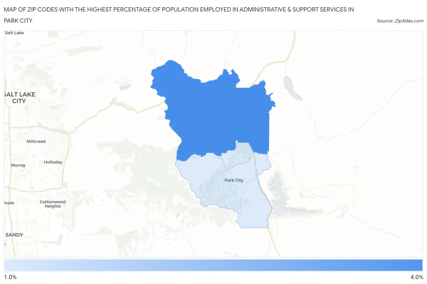 Zip Codes with the Highest Percentage of Population Employed in Administrative & Support Services in Park City Map