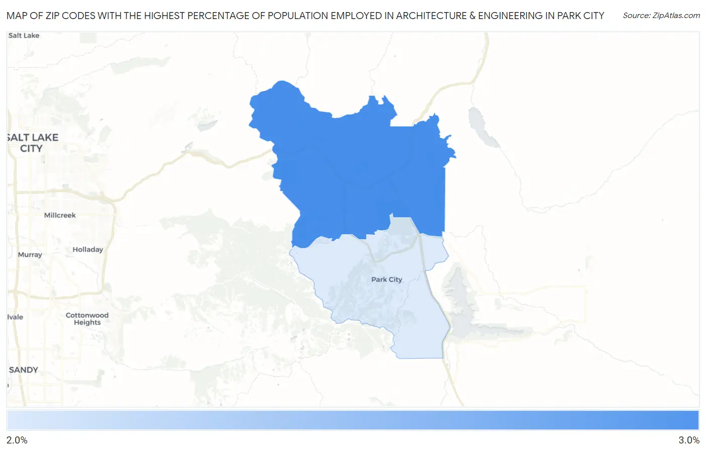 Zip Codes with the Highest Percentage of Population Employed in Architecture & Engineering in Park City Map