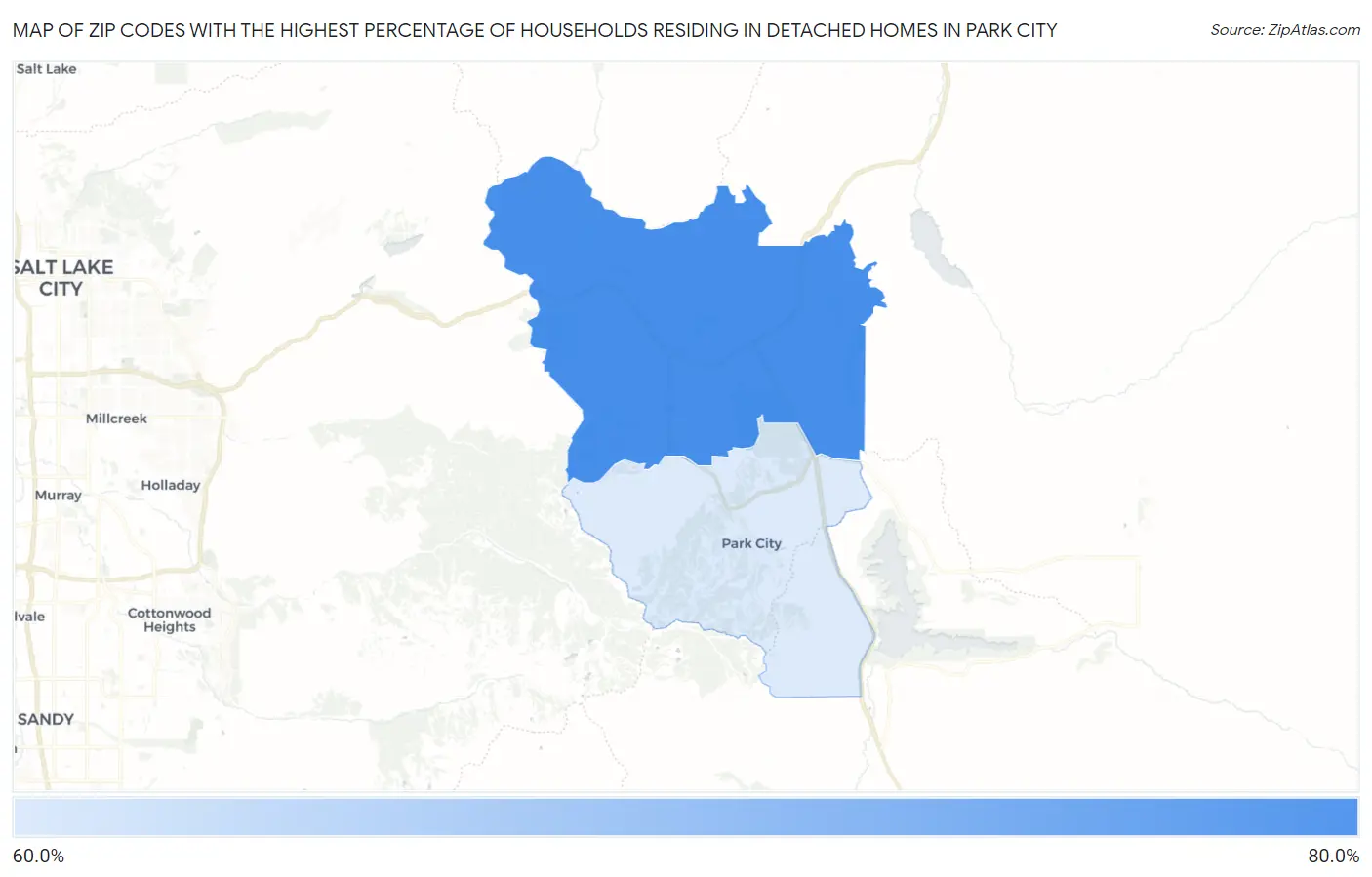 Zip Codes with the Highest Percentage of Households Residing in Detached Homes in Park City Map