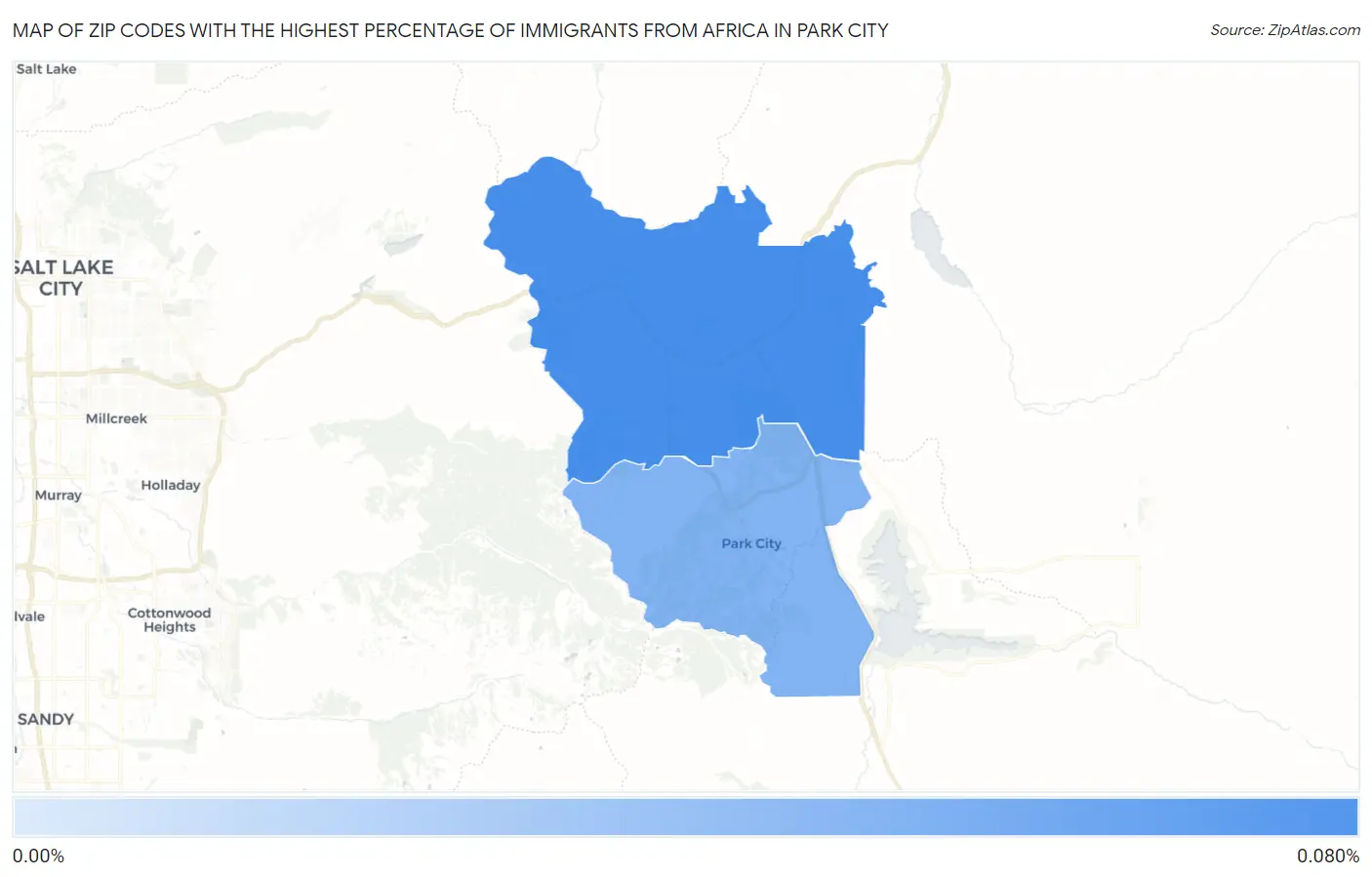 Zip Codes with the Highest Percentage of Immigrants from Africa in Park City Map