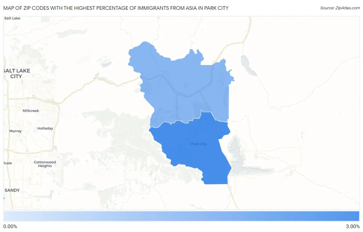 Zip Codes with the Highest Percentage of Immigrants from Asia in Park City Map