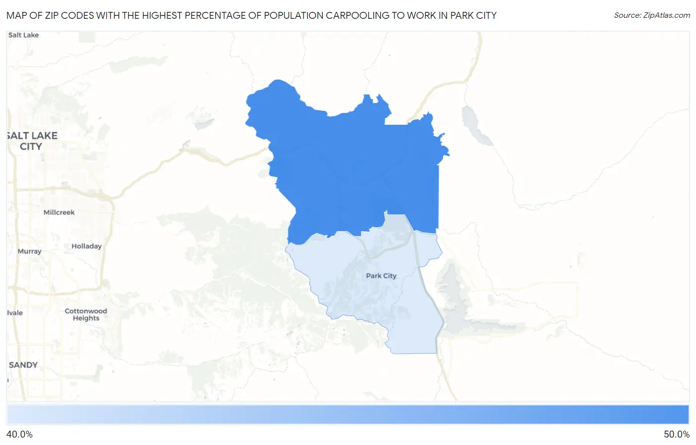 Zip Codes with the Highest Percentage of Population Carpooling to Work in Park City Map