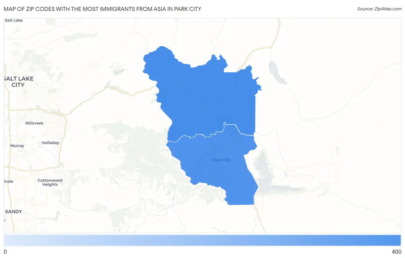 Zip Codes with the Most Immigrants from Asia in Park City Map