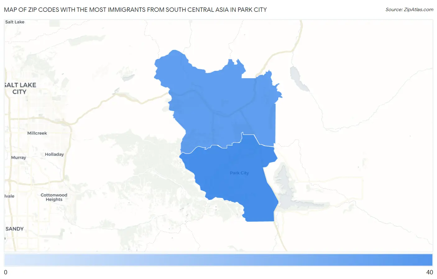 Zip Codes with the Most Immigrants from South Central Asia in Park City Map