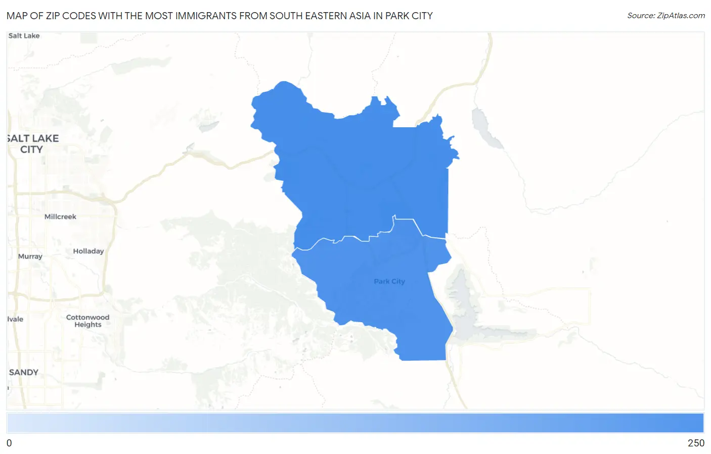 Zip Codes with the Most Immigrants from South Eastern Asia in Park City Map