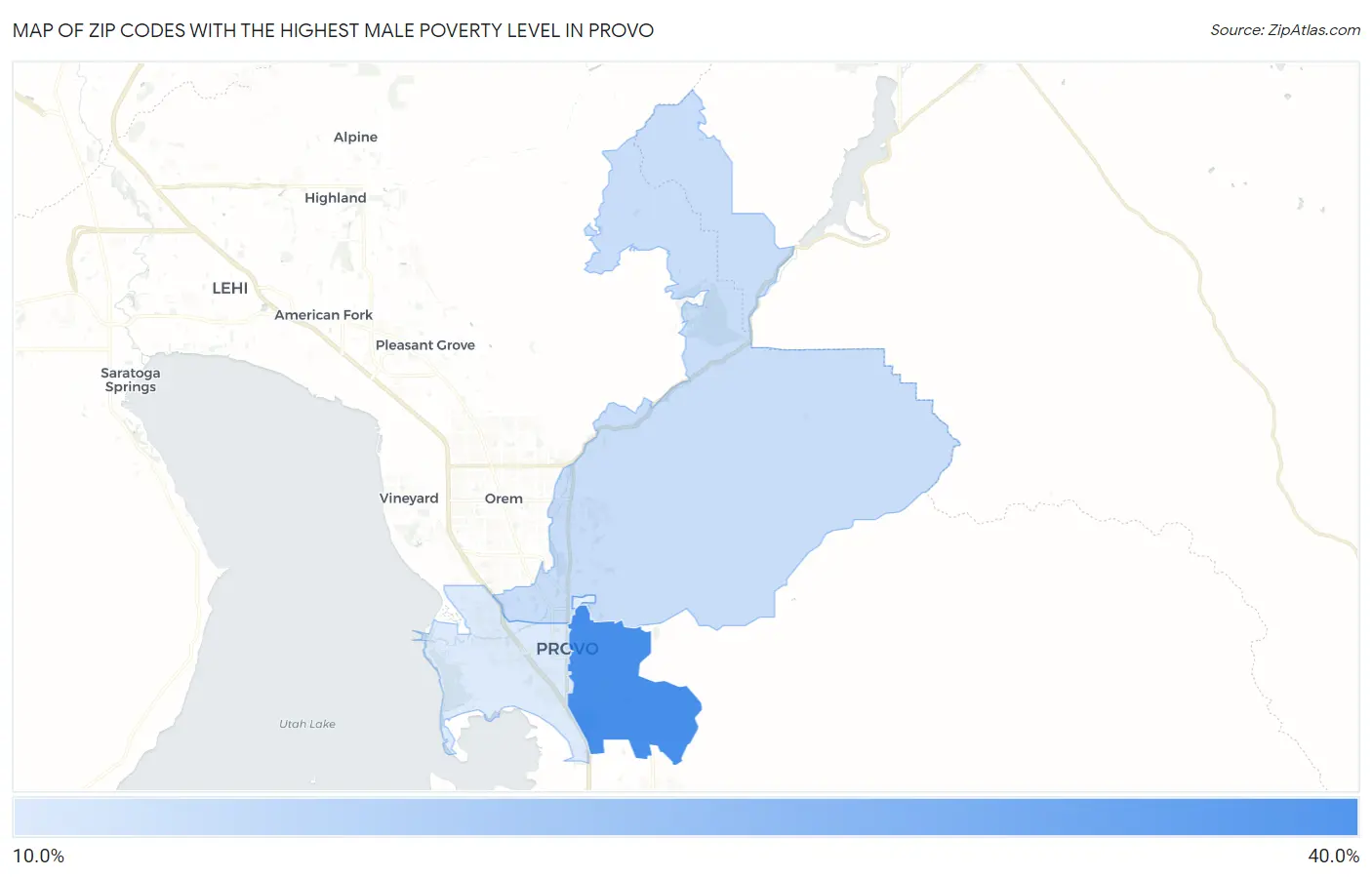 Zip Codes with the Highest Male Poverty Level in Provo Map
