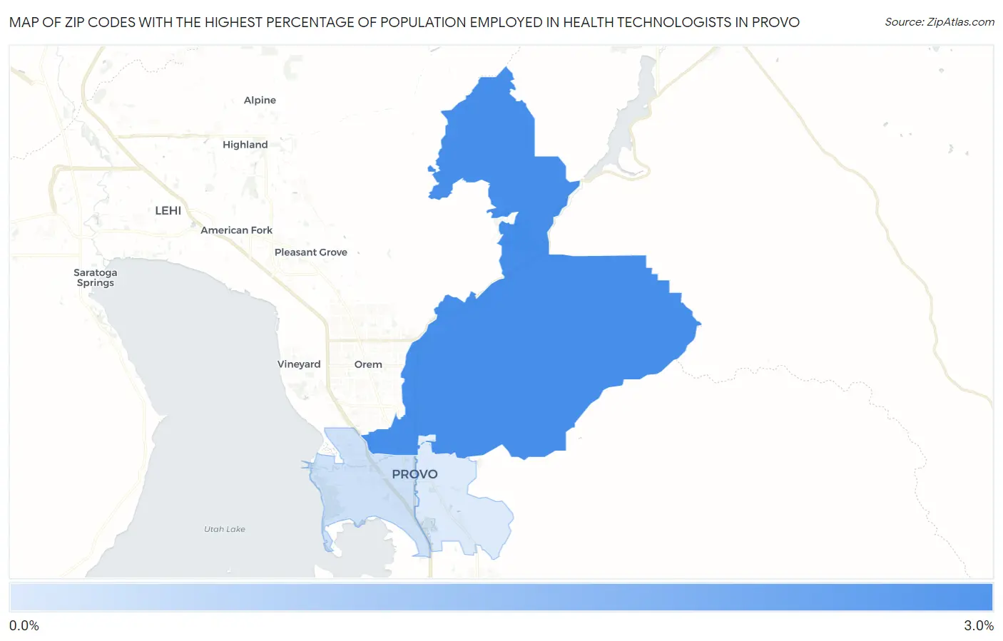 Zip Codes with the Highest Percentage of Population Employed in Health Technologists in Provo Map
