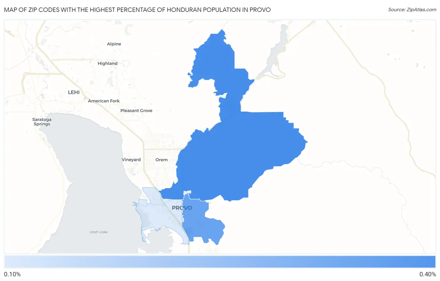 Zip Codes with the Highest Percentage of Honduran Population in Provo Map
