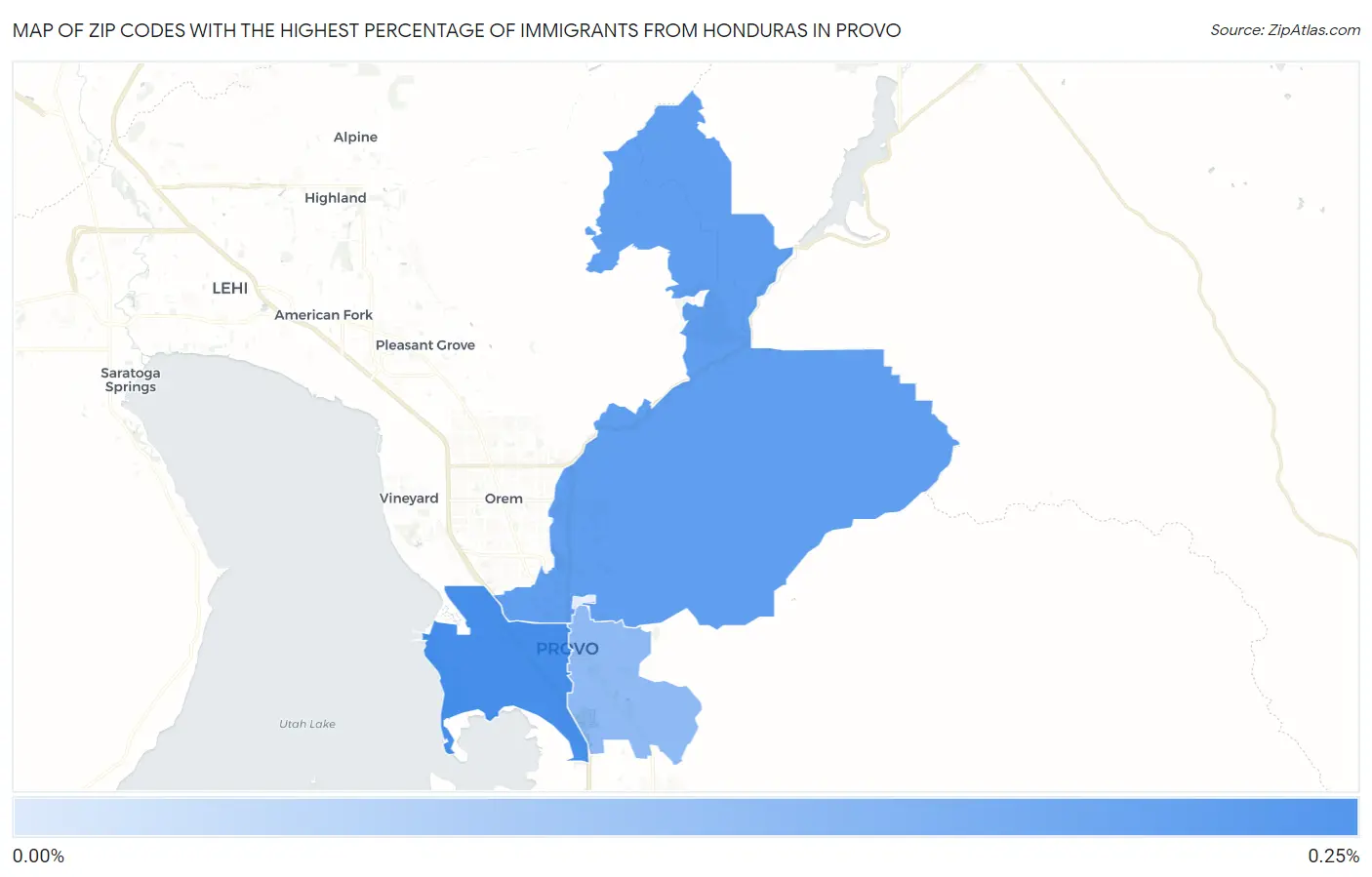 Zip Codes with the Highest Percentage of Immigrants from Honduras in Provo Map