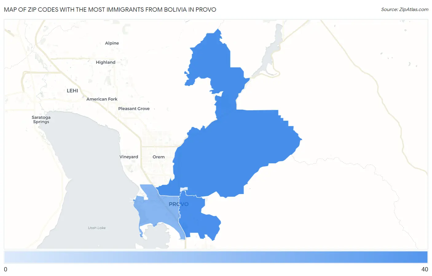 Zip Codes with the Most Immigrants from Bolivia in Provo Map