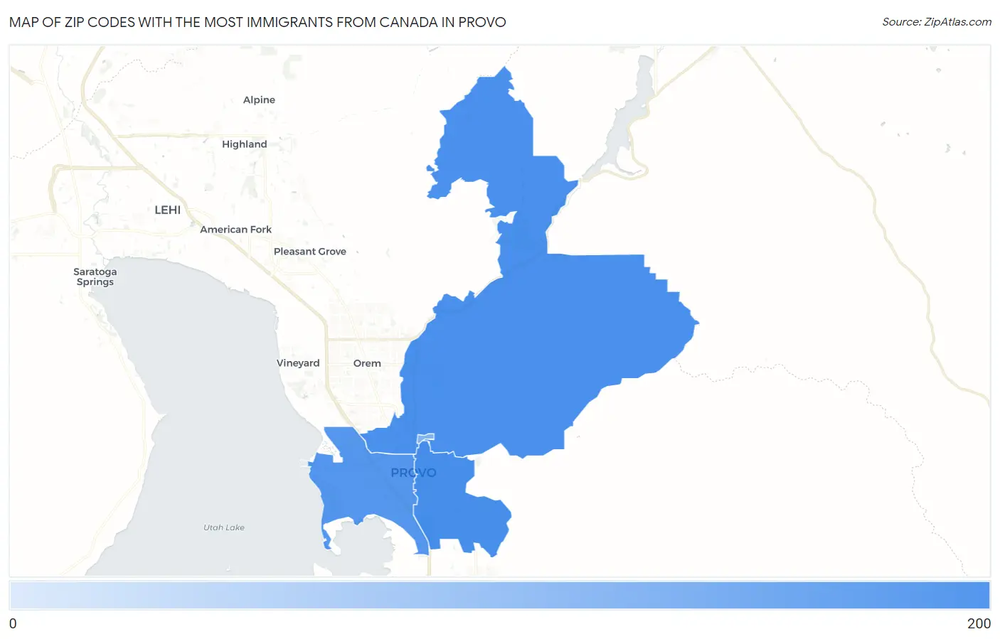 Zip Codes with the Most Immigrants from Canada in Provo Map