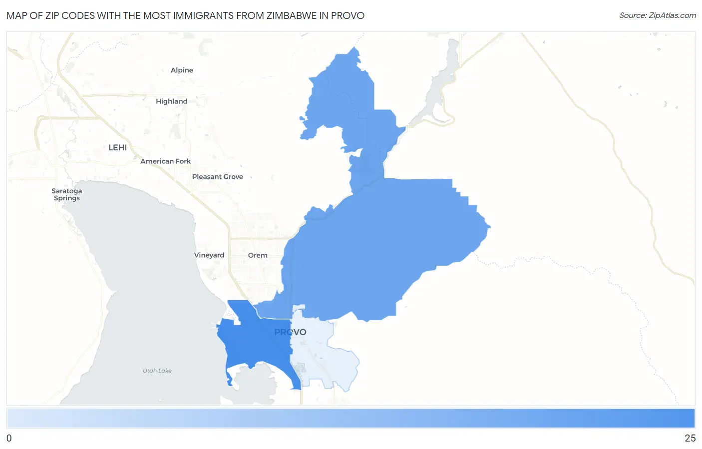 Zip Codes with the Most Immigrants from Zimbabwe in Provo Map