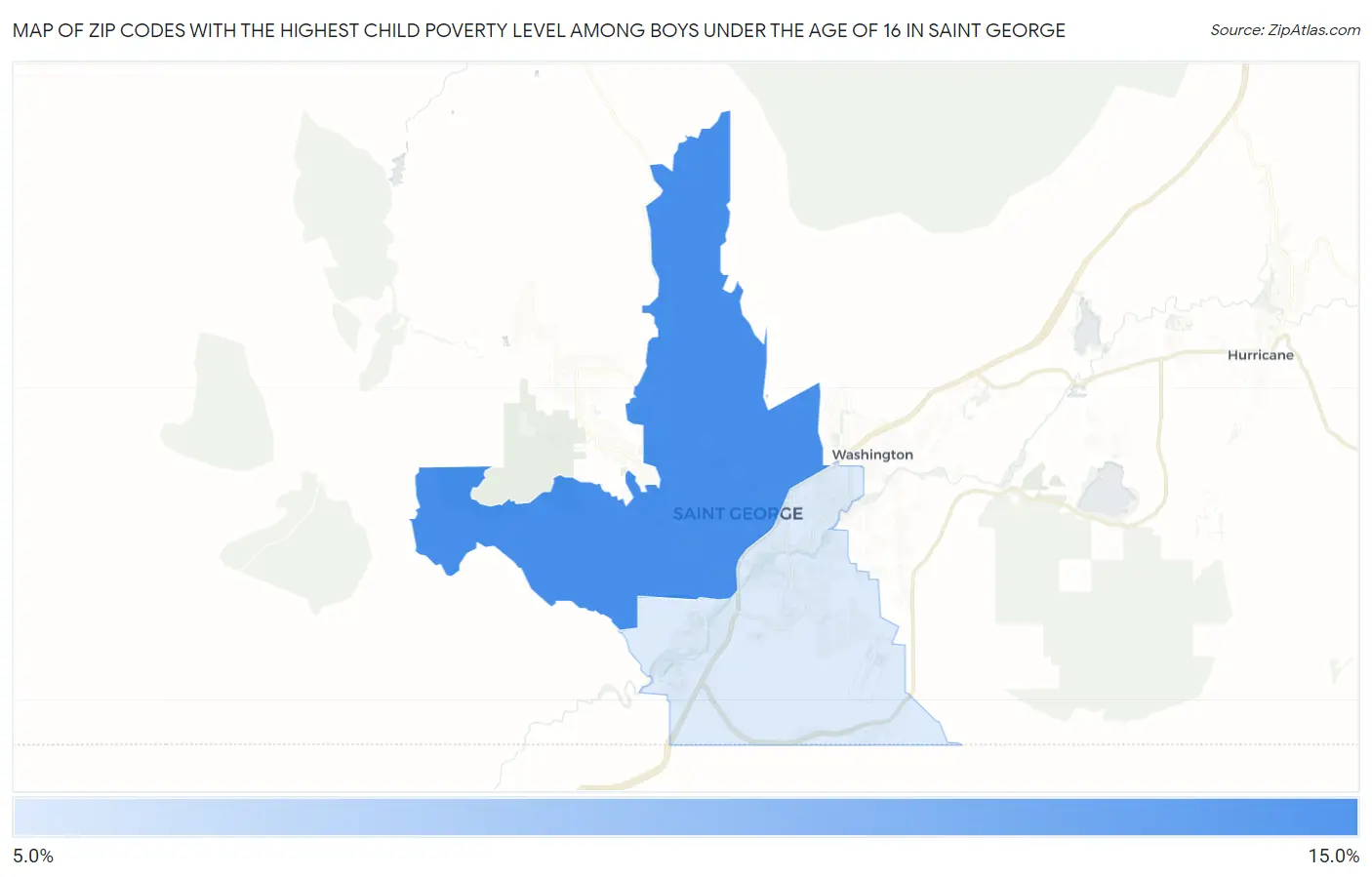 Zip Codes with the Highest Child Poverty Level Among Boys Under the Age of 16 in Saint George Map