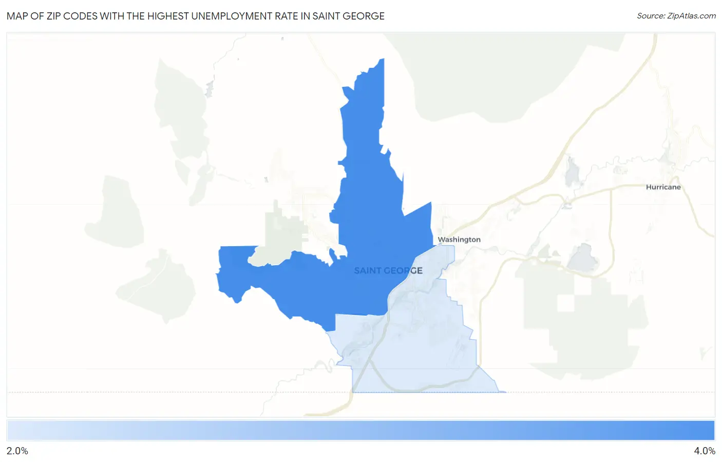 Zip Codes with the Highest Unemployment Rate in Saint George Map