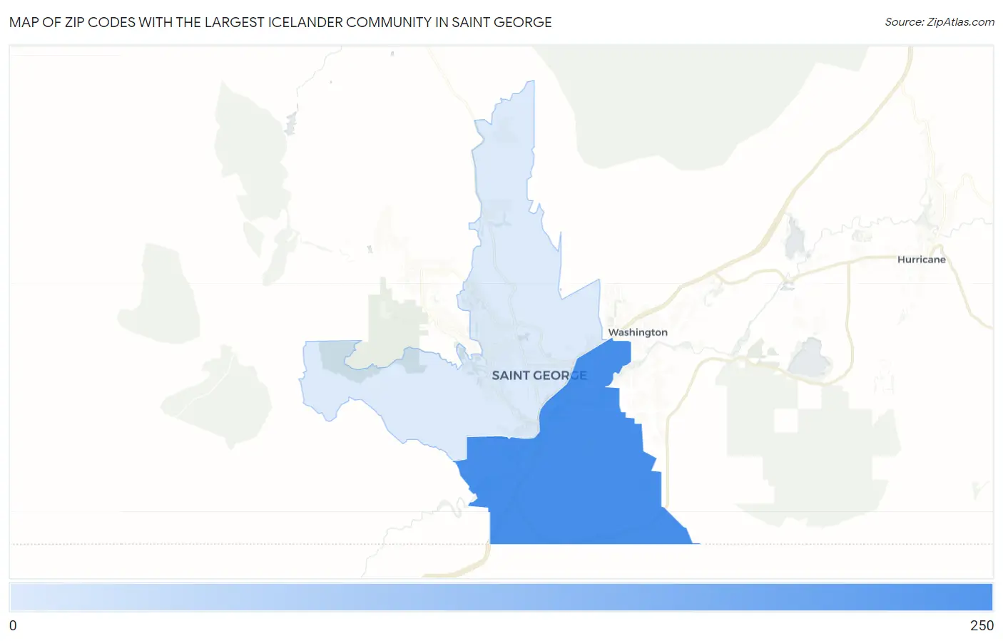 Zip Codes with the Largest Icelander Community in Saint George Map