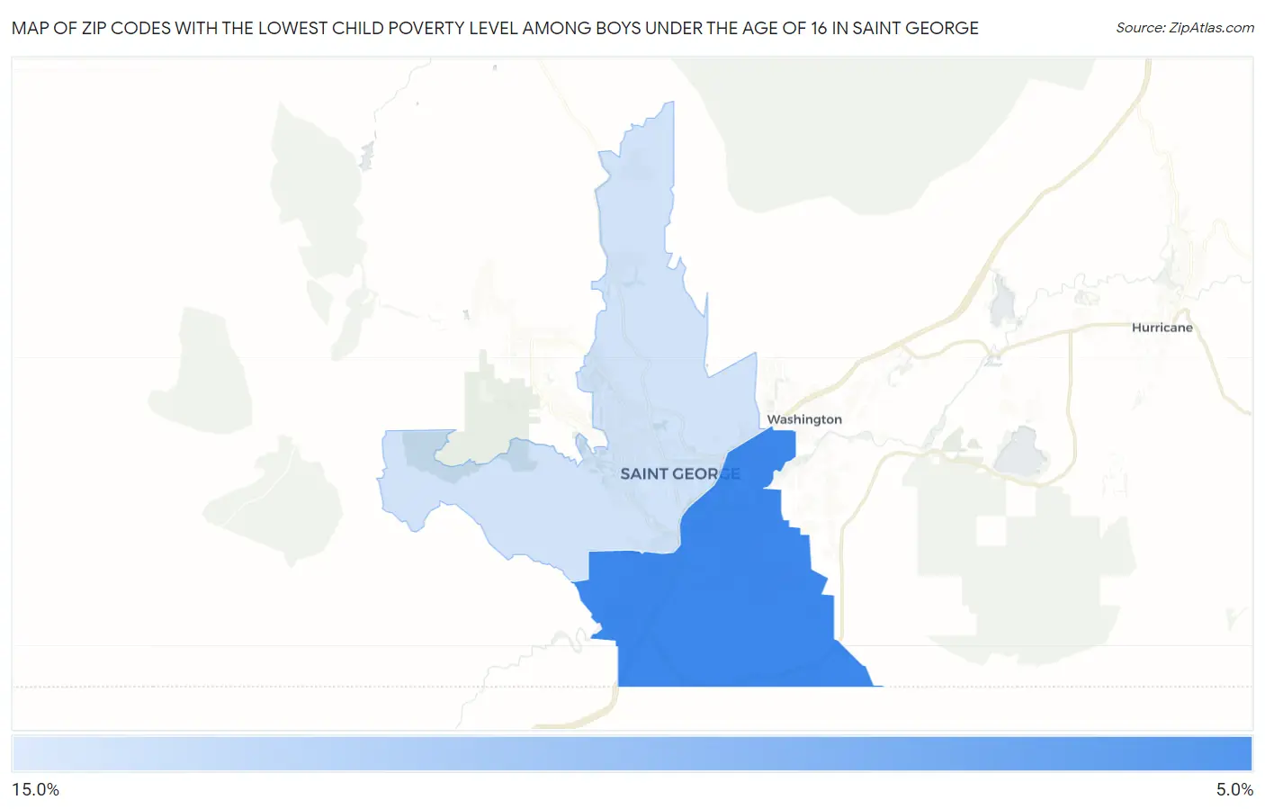 Zip Codes with the Lowest Child Poverty Level Among Boys Under the Age of 16 in Saint George Map
