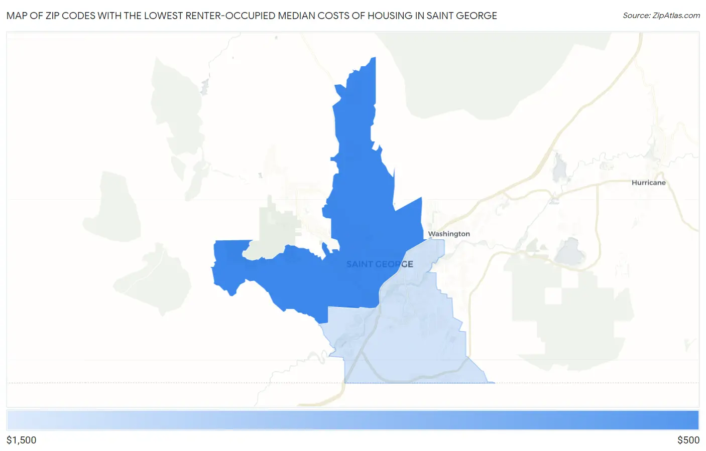 Zip Codes with the Lowest Renter-Occupied Median Costs of Housing in Saint George Map