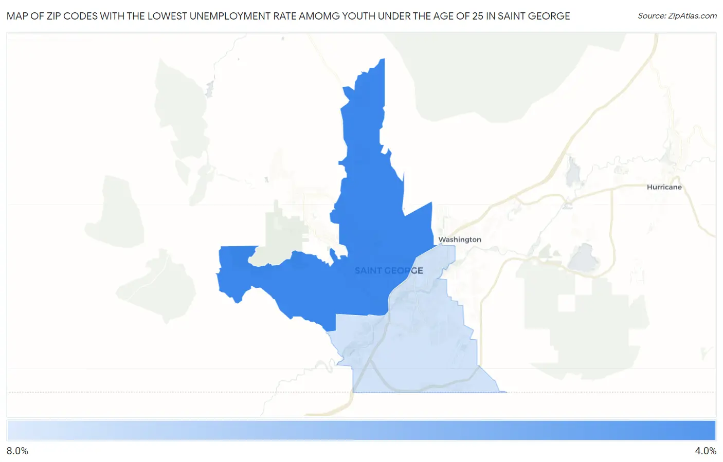 Zip Codes with the Lowest Unemployment Rate Amomg Youth Under the Age of 25 in Saint George Map