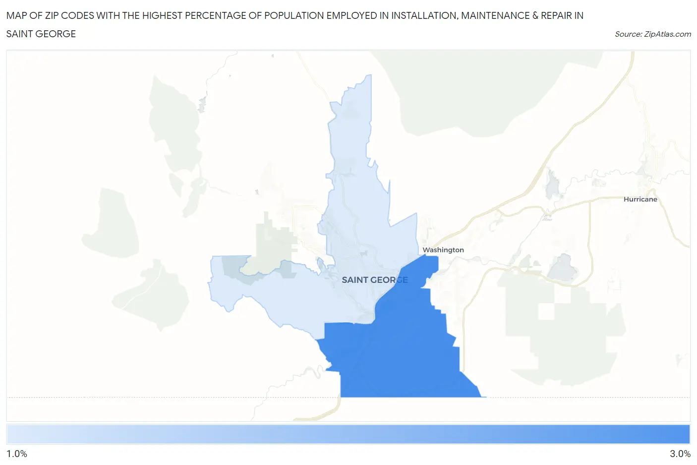 Zip Codes with the Highest Percentage of Population Employed in Installation, Maintenance & Repair in Saint George Map
