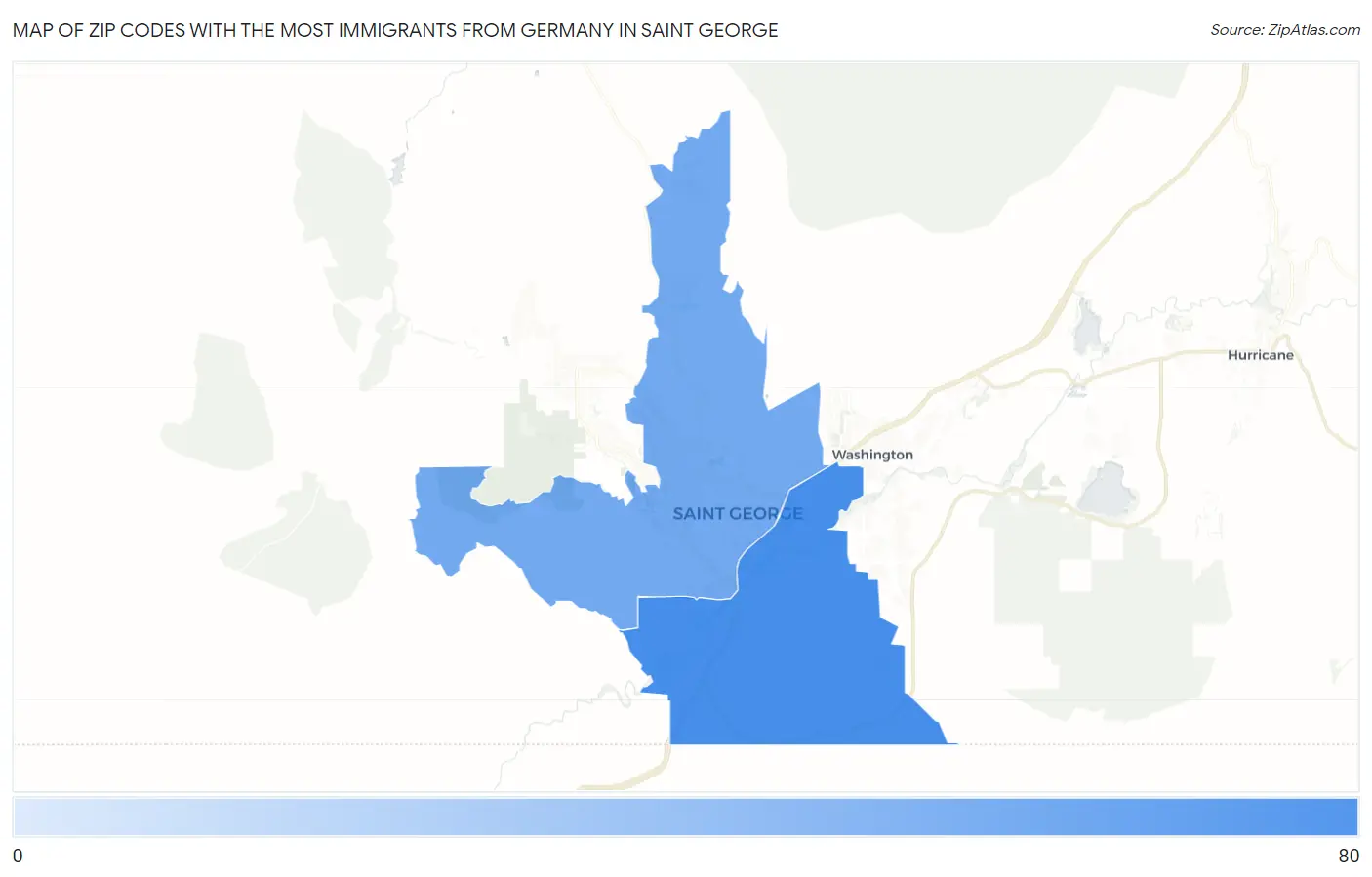 Zip Codes with the Most Immigrants from Germany in Saint George Map
