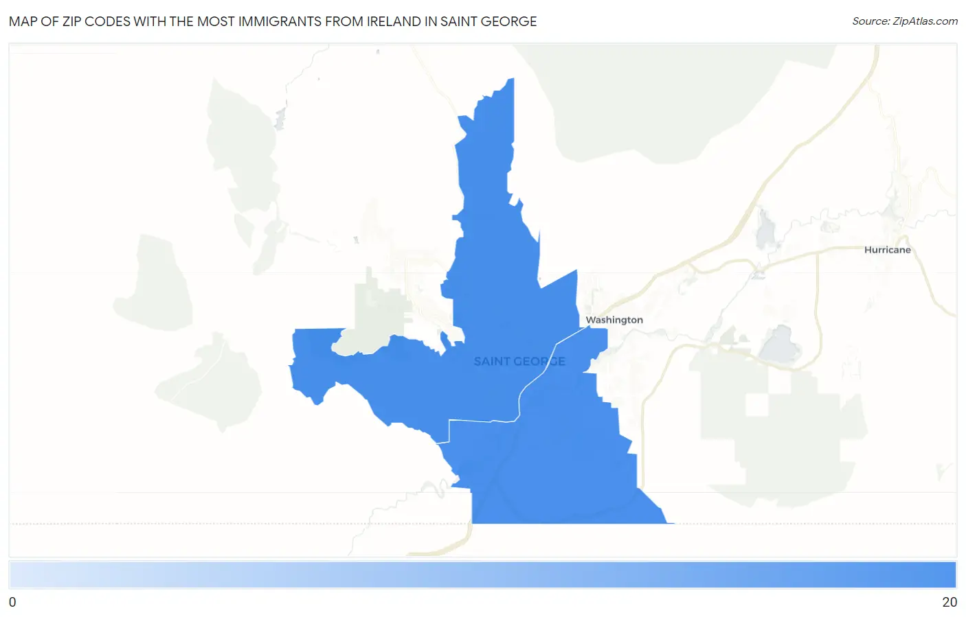 Zip Codes with the Most Immigrants from Ireland in Saint George Map