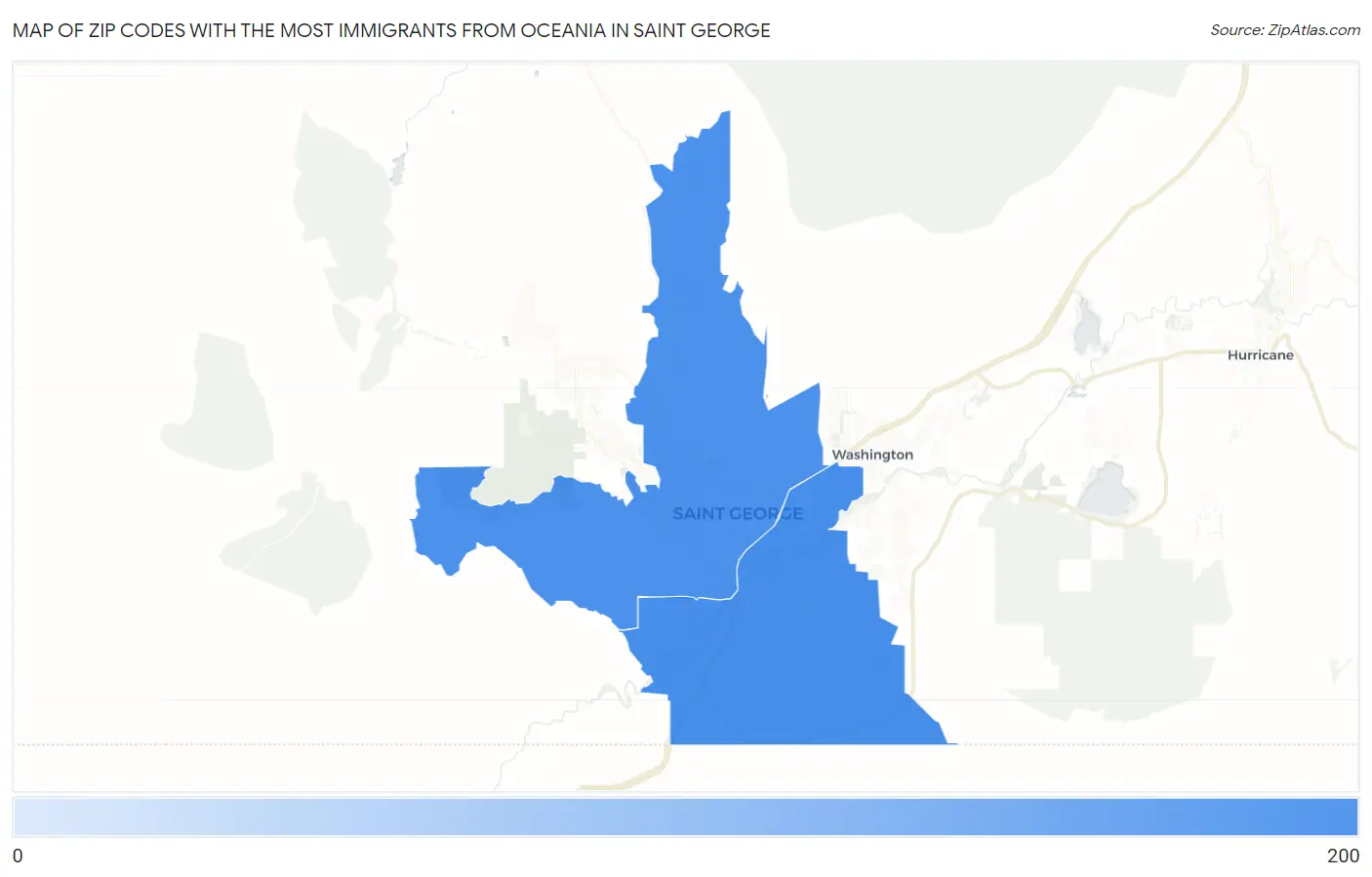 Zip Codes with the Most Immigrants from Oceania in Saint George Map