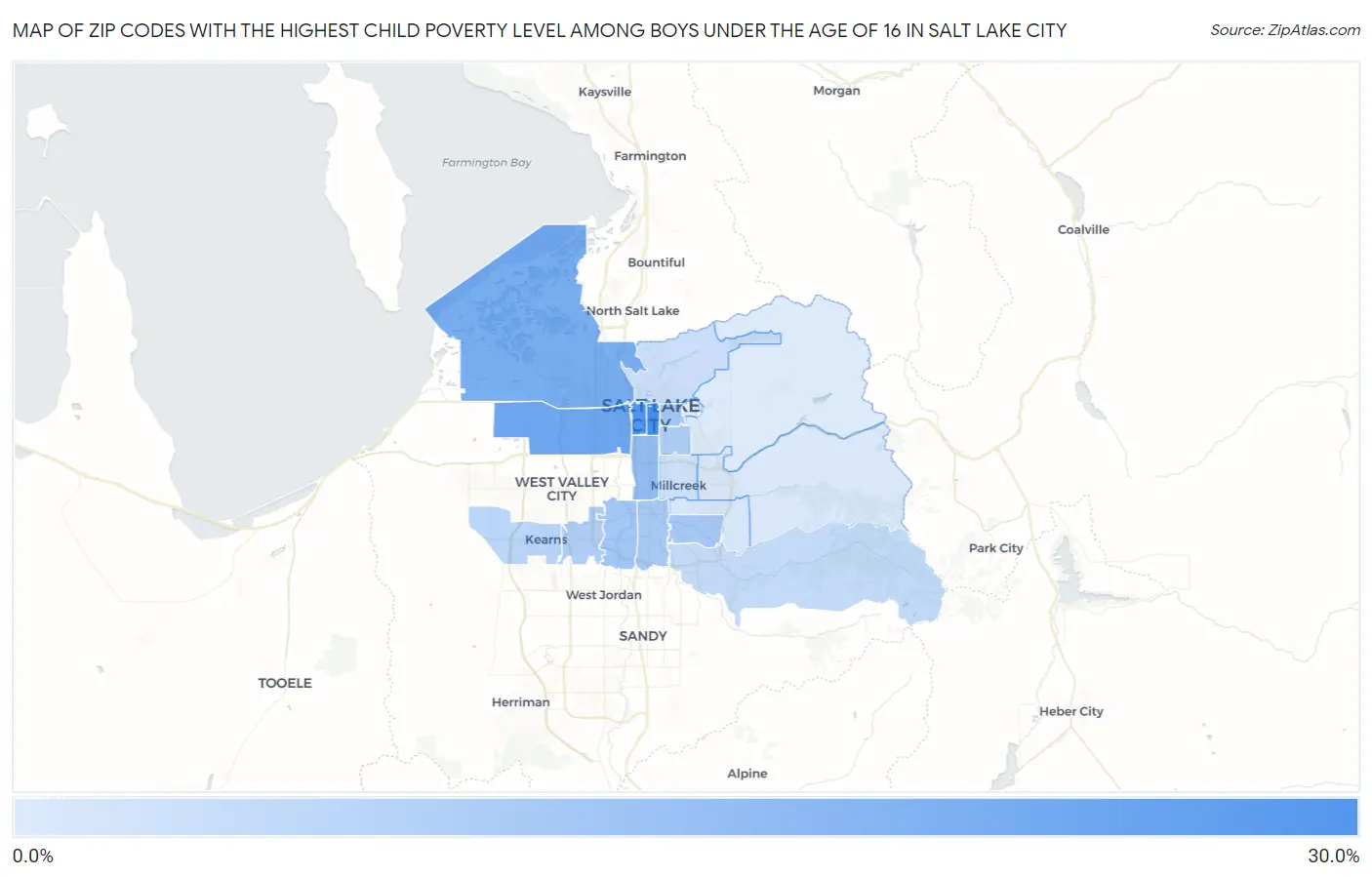 Zip Codes with the Highest Child Poverty Level Among Boys Under the Age of 16 in Salt Lake City Map
