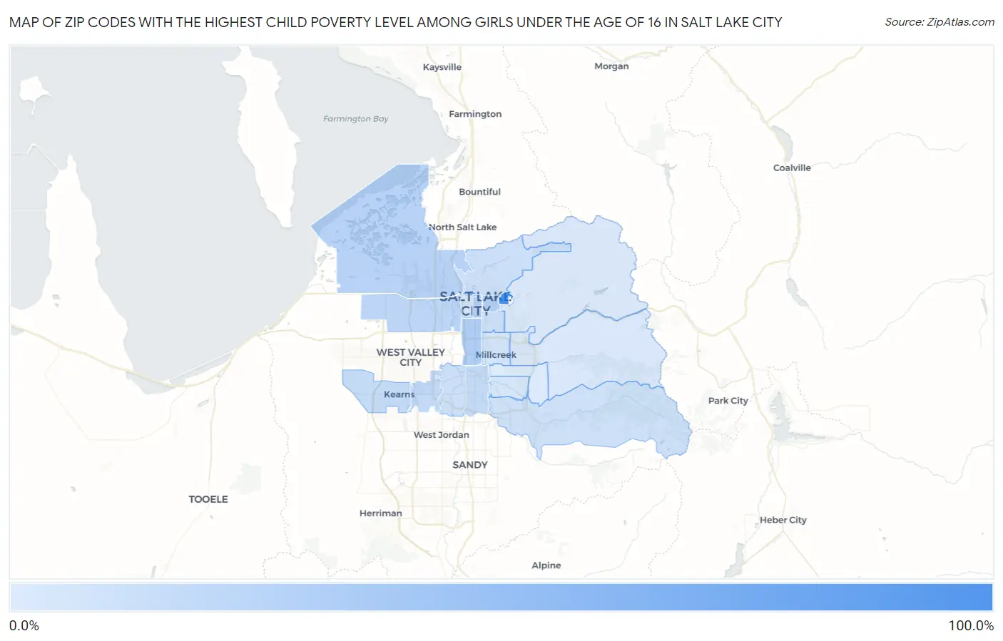 Zip Codes with the Highest Child Poverty Level Among Girls Under the Age of 16 in Salt Lake City Map