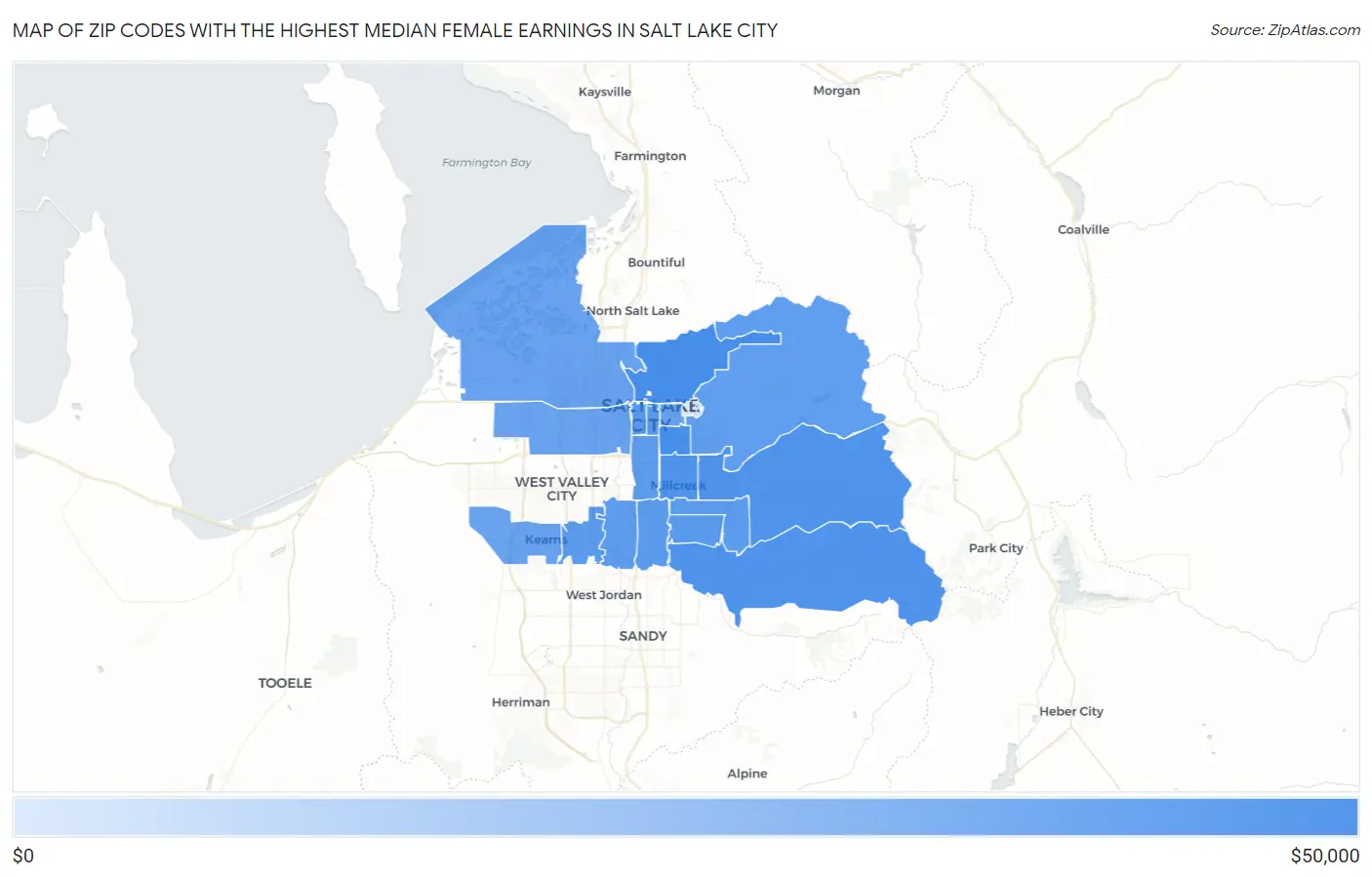 Zip Codes with the Highest Median Female Earnings in Salt Lake City Map