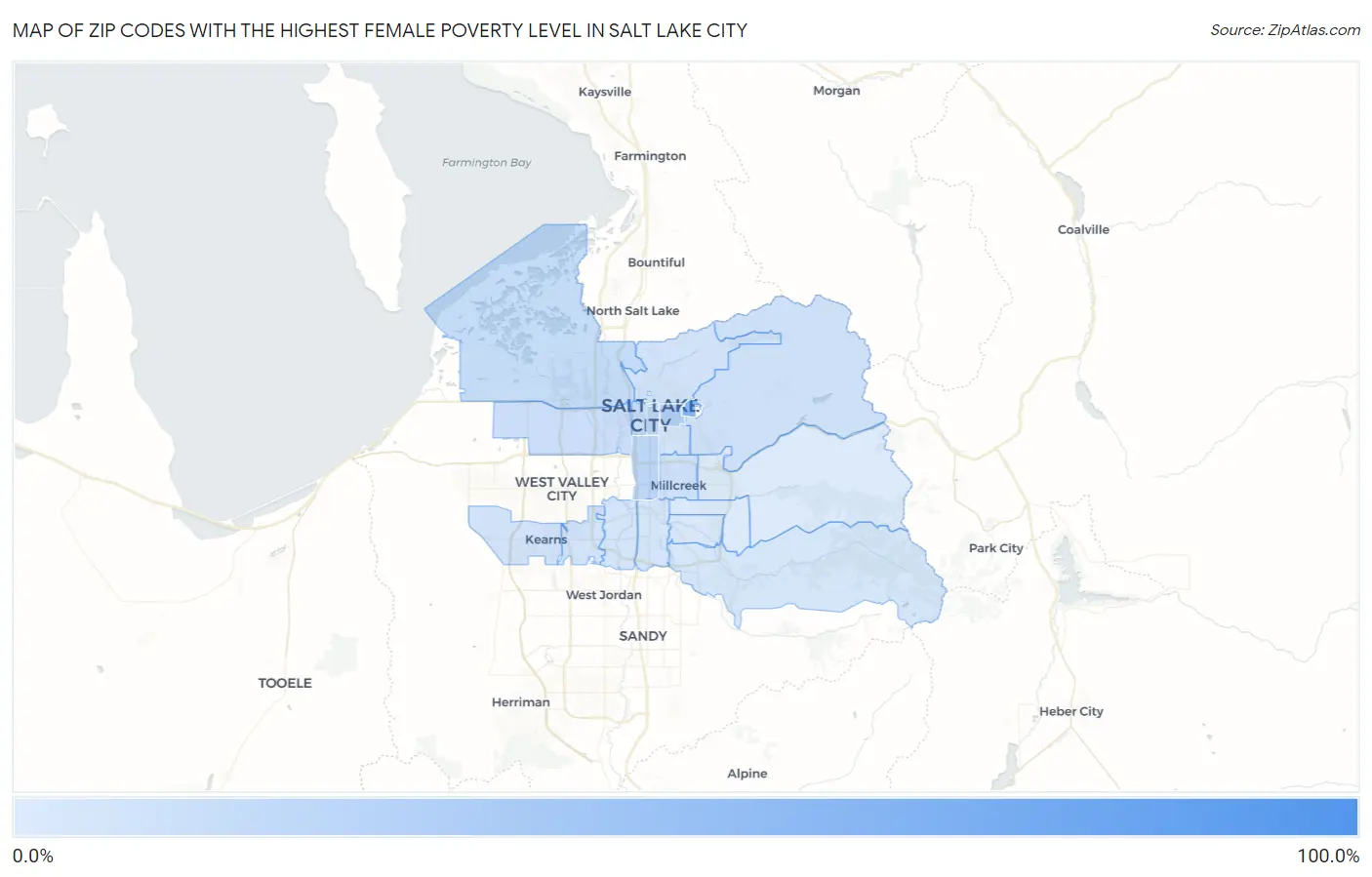 Zip Codes with the Highest Female Poverty Level in Salt Lake City Map