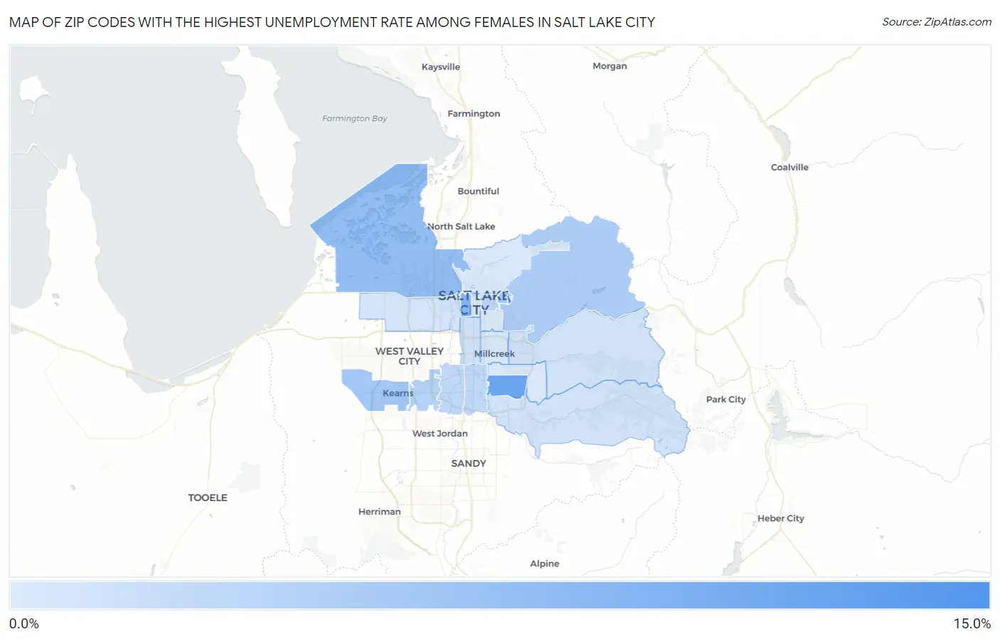 Zip Codes with the Highest Unemployment Rate Among Females in Salt Lake City Map