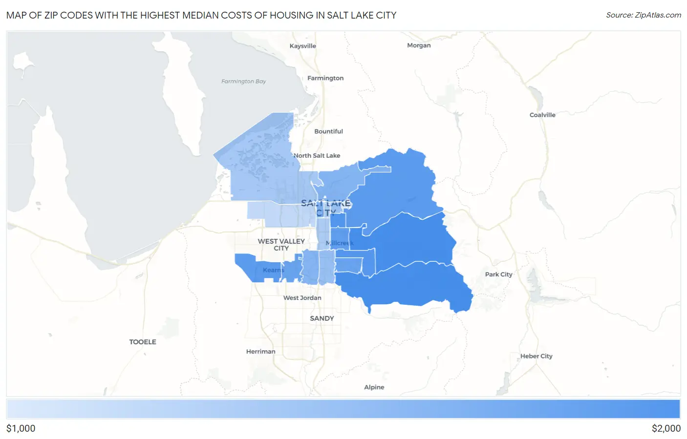 Zip Codes with the Highest Median Costs of Housing in Salt Lake City Map