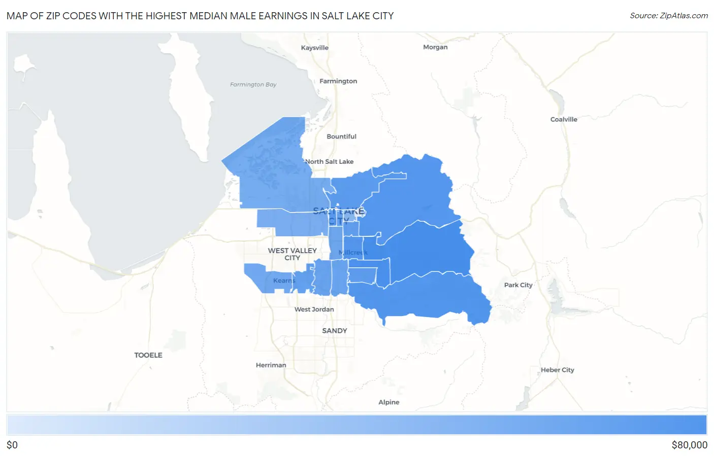 Zip Codes with the Highest Median Male Earnings in Salt Lake City Map