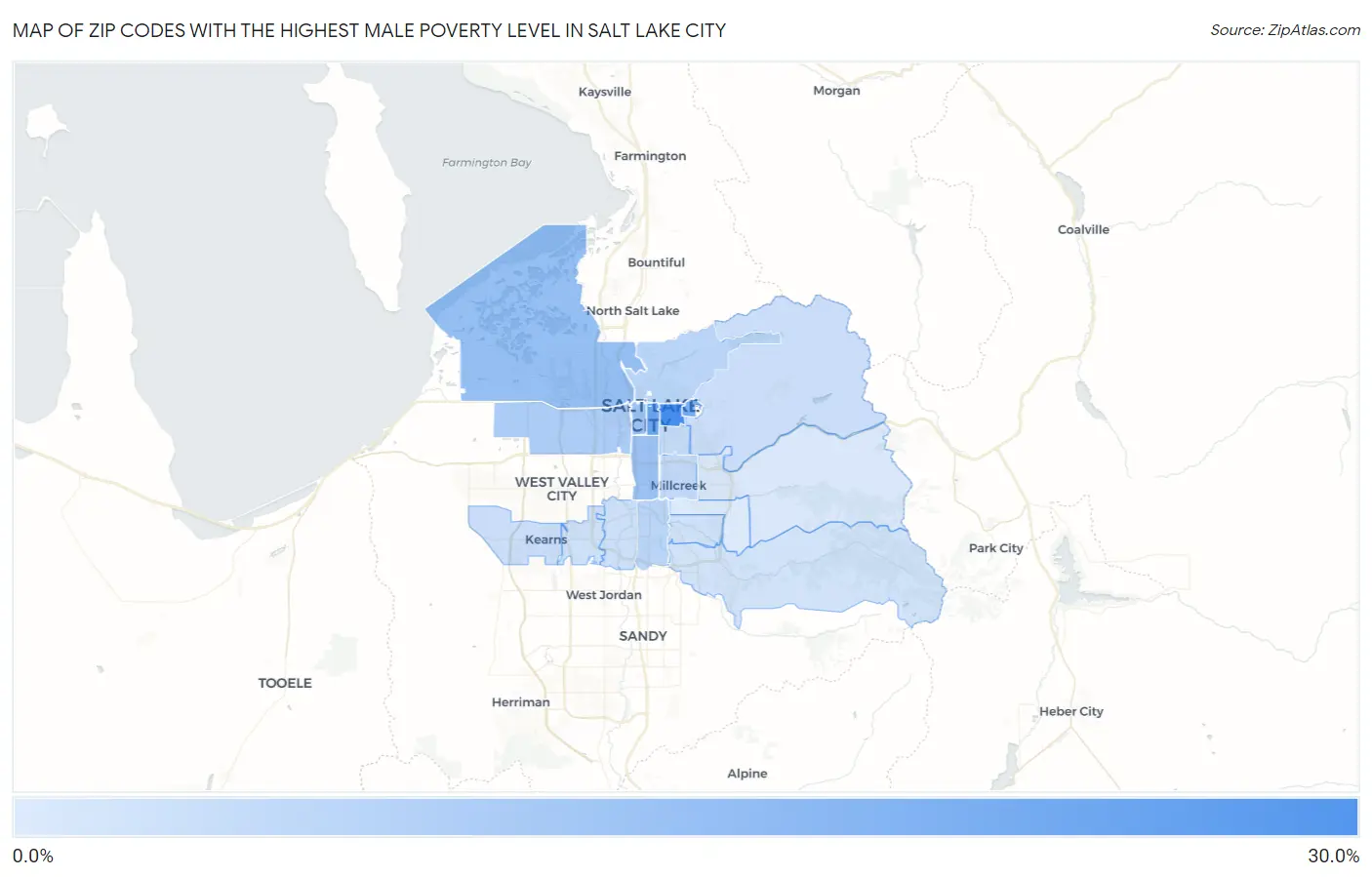 Zip Codes with the Highest Male Poverty Level in Salt Lake City Map
