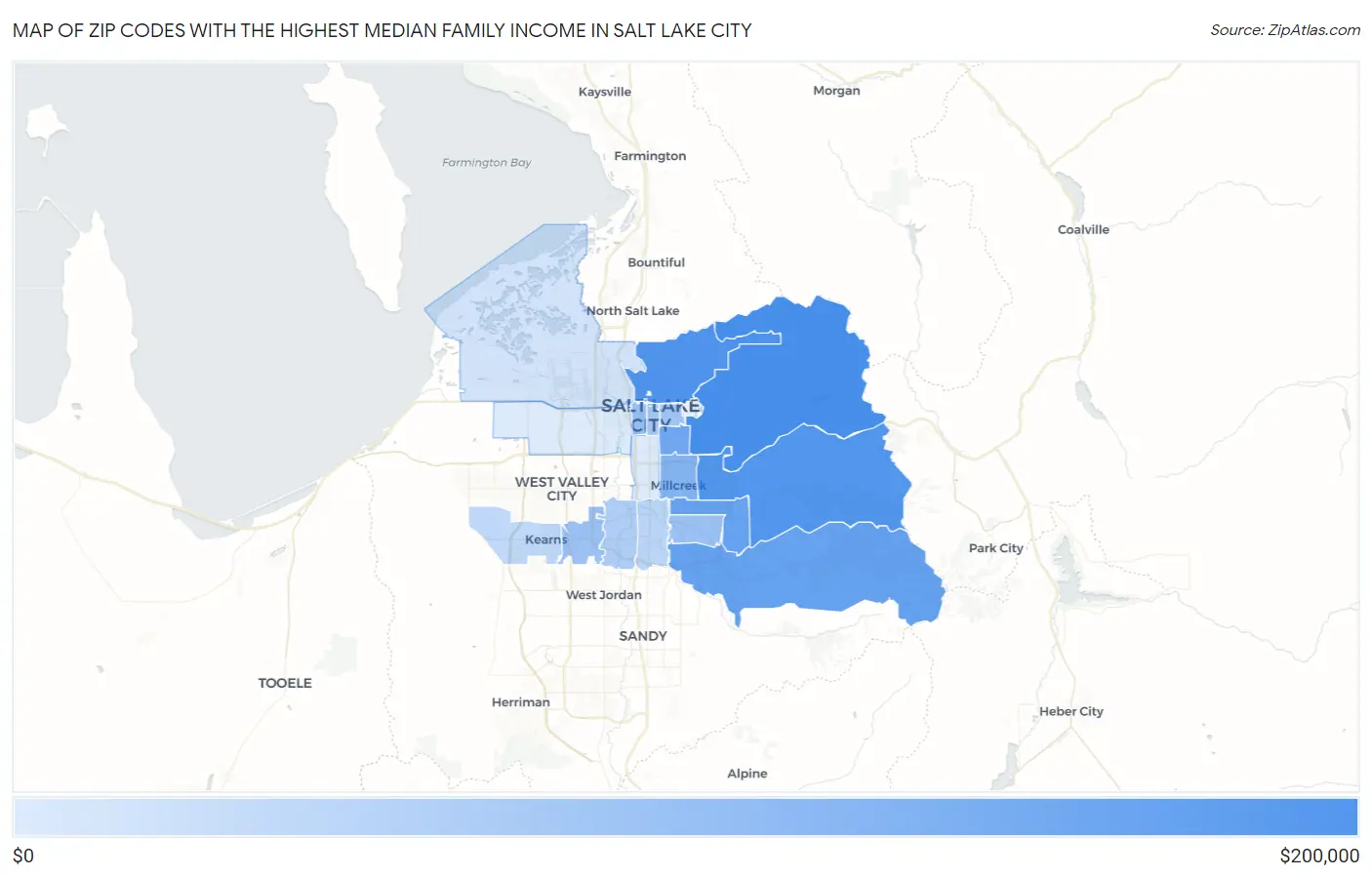 Zip Codes with the Highest Median Family Income in Salt Lake City Map