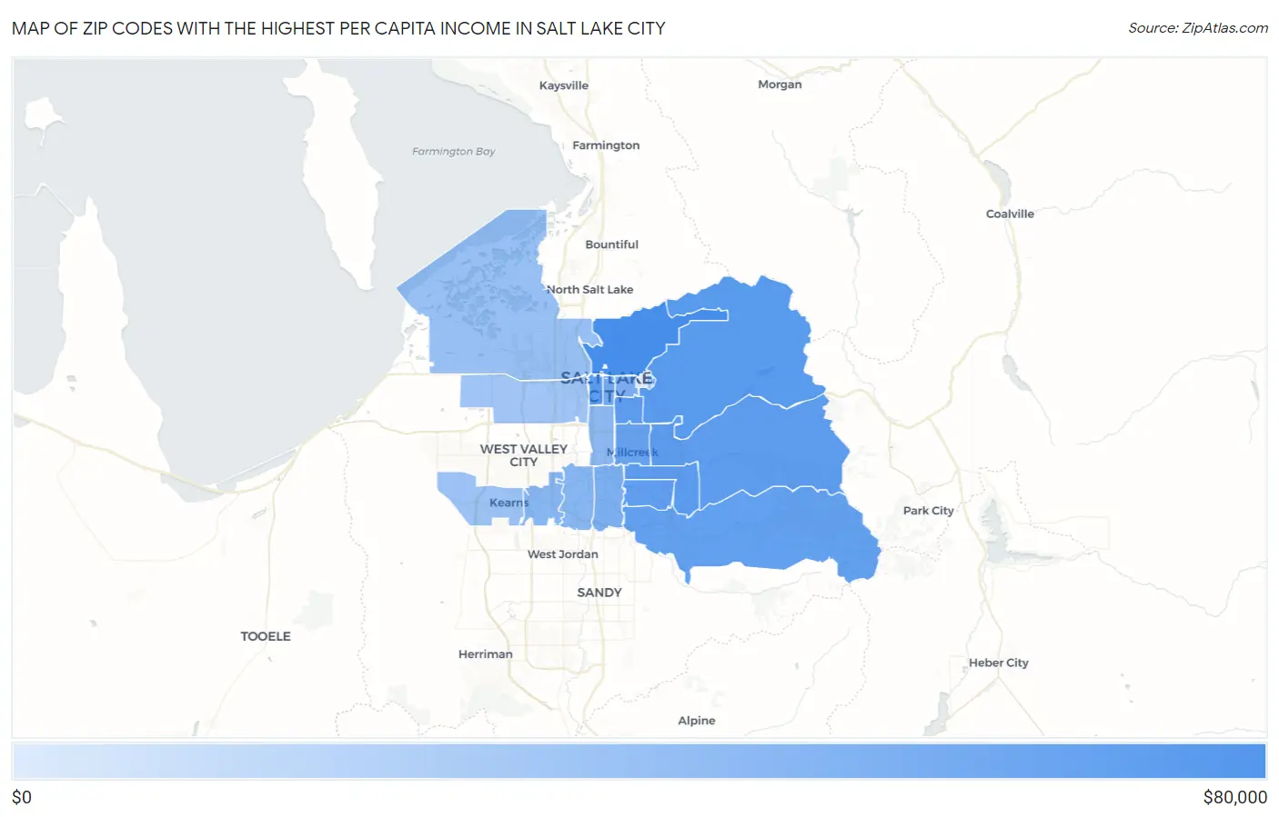 Zip Codes with the Highest Per Capita Income in Salt Lake City Map