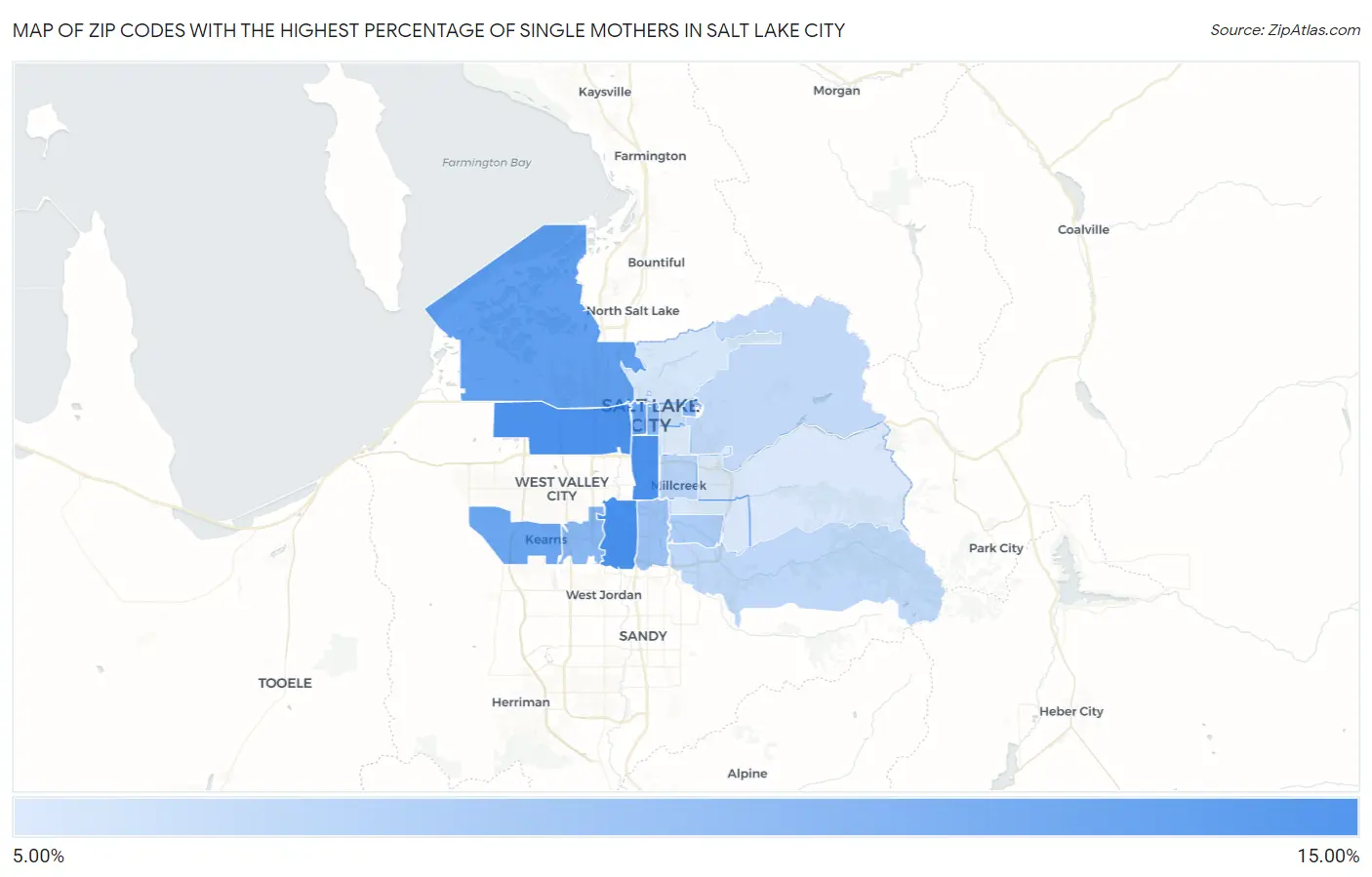 Zip Codes with the Highest Percentage of Single Mothers in Salt Lake City Map