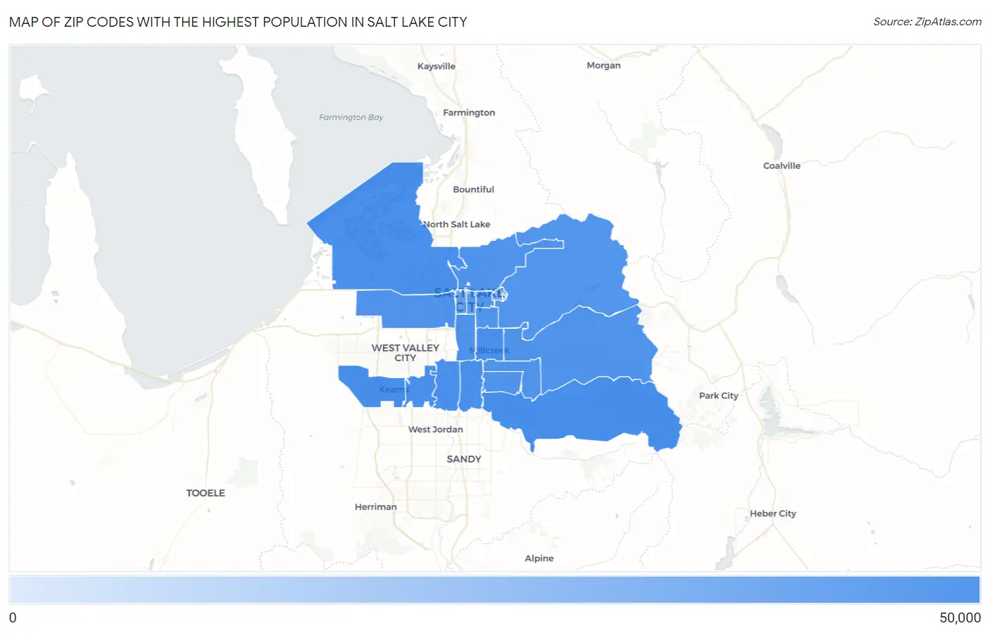 Zip Codes with the Highest Population in Salt Lake City Map