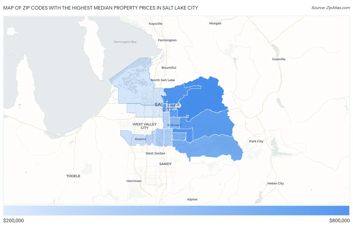 Zip Codes with the Highest Median Property Prices in Salt Lake City Map