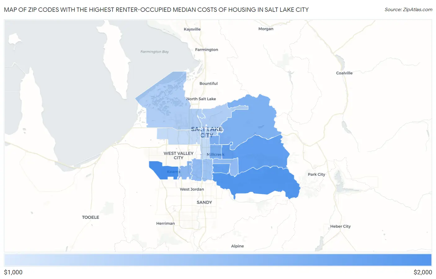 Zip Codes with the Highest Renter-Occupied Median Costs of Housing in Salt Lake City Map