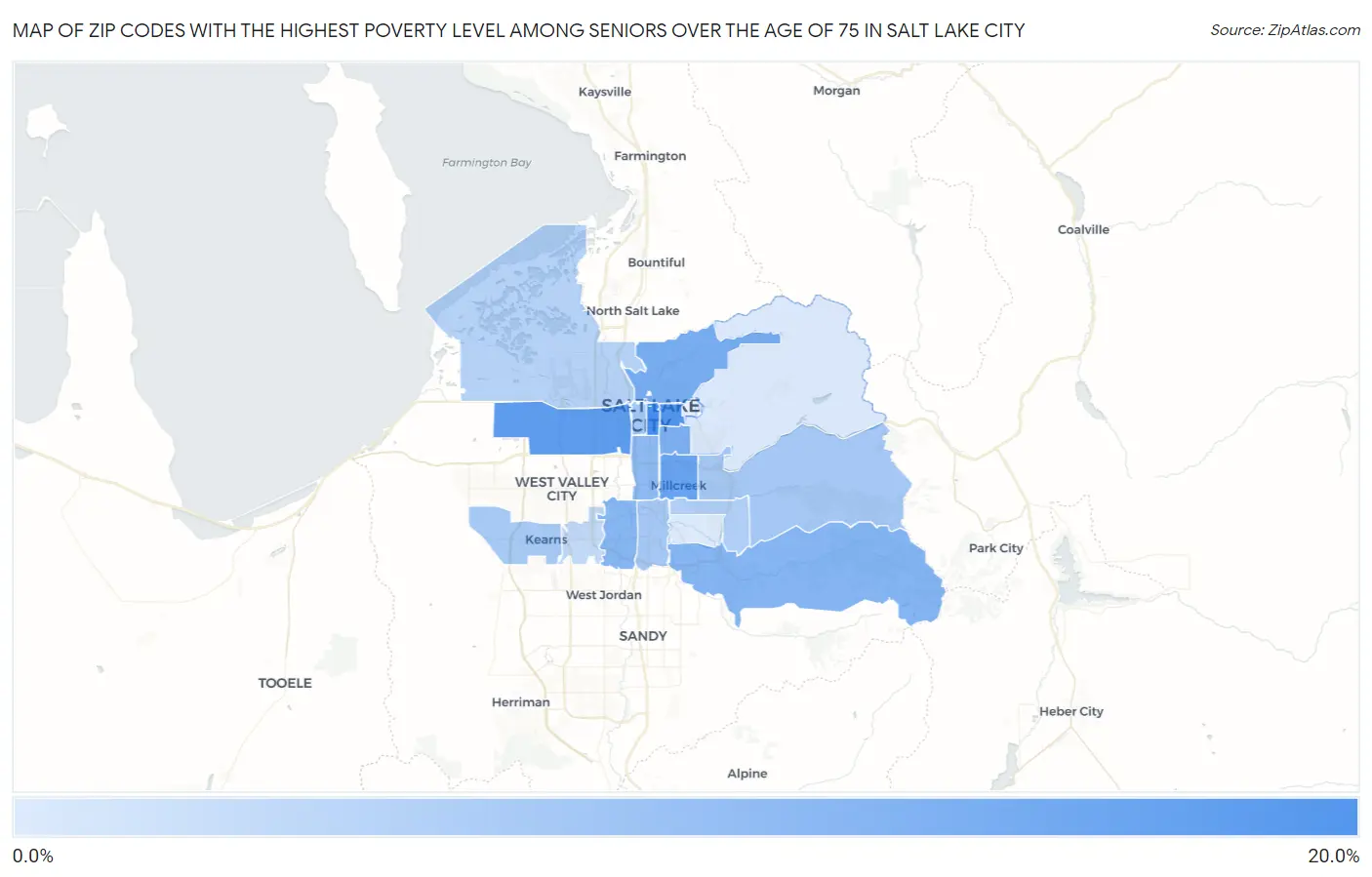 Zip Codes with the Highest Poverty Level Among Seniors Over the Age of 75 in Salt Lake City Map