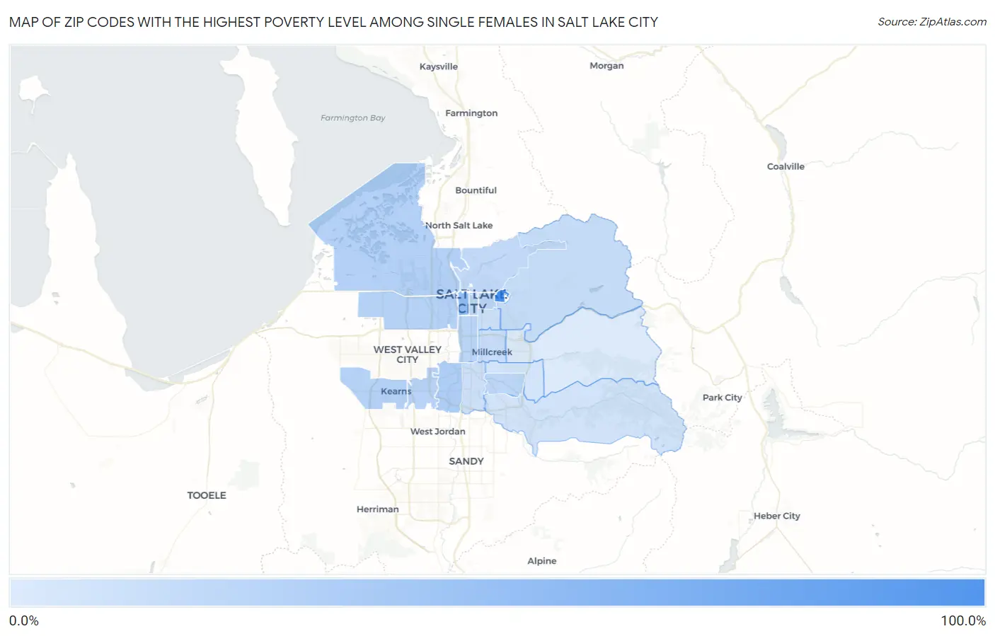 Zip Codes with the Highest Poverty Level Among Single Females in Salt Lake City Map