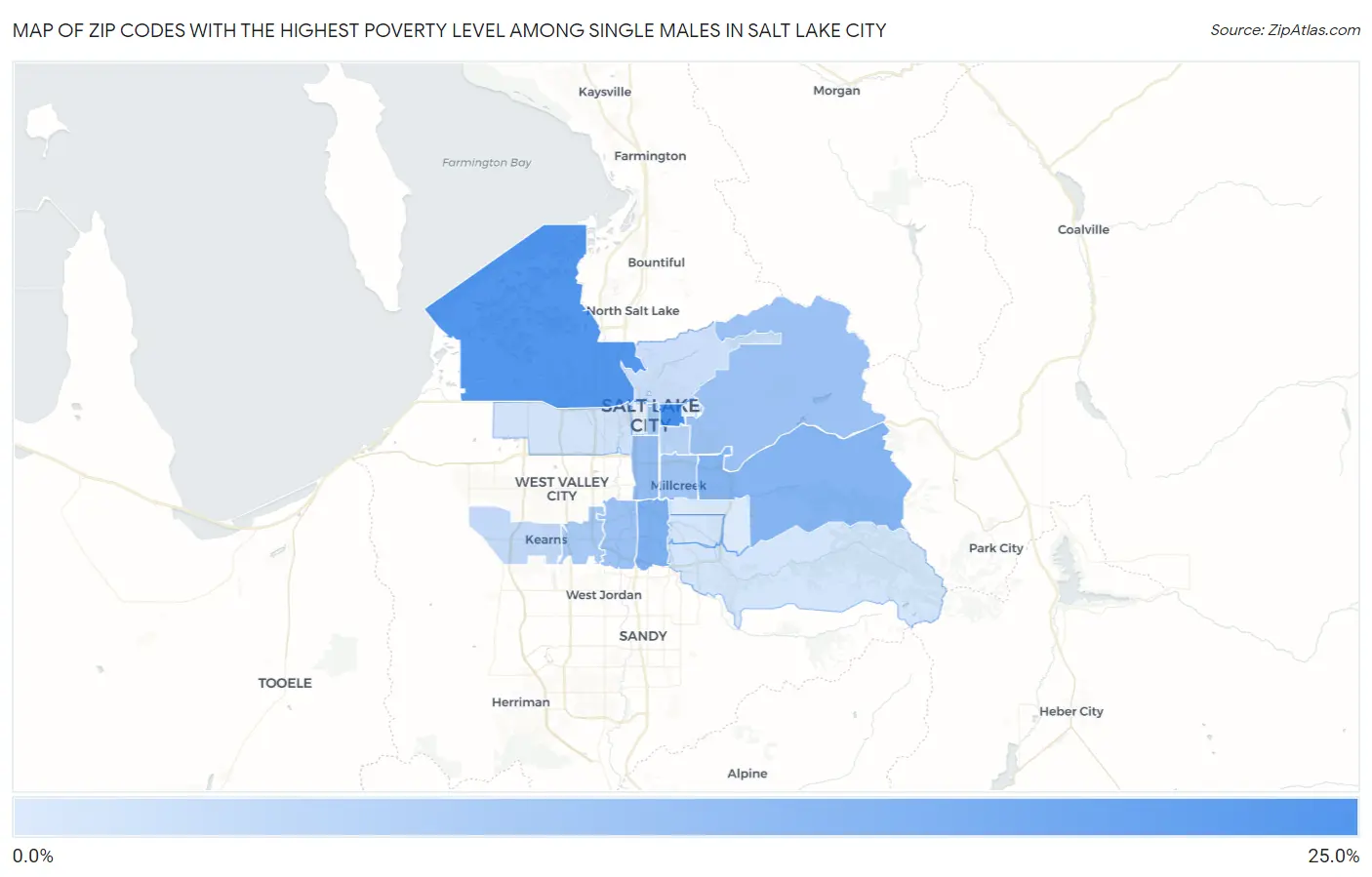 Zip Codes with the Highest Poverty Level Among Single Males in Salt Lake City Map
