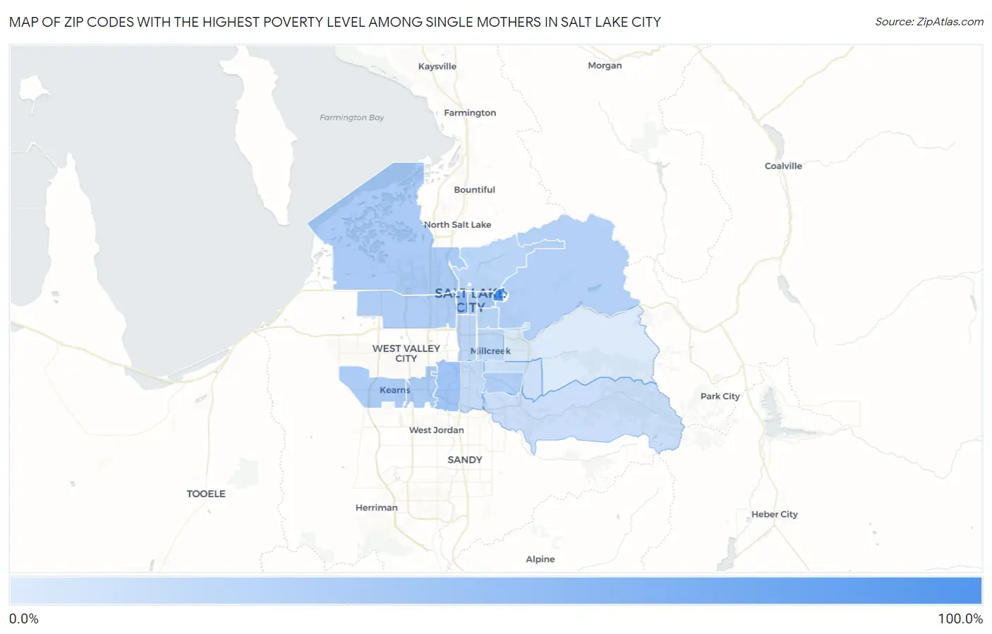 Zip Codes with the Highest Poverty Level Among Single Mothers in Salt Lake City Map