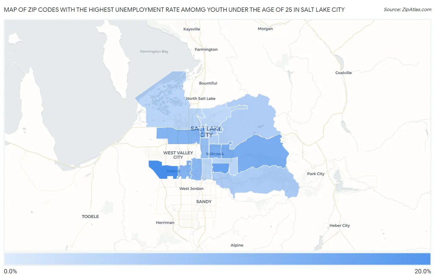 Zip Codes with the Highest Unemployment Rate Amomg Youth Under the Age of 25 in Salt Lake City Map