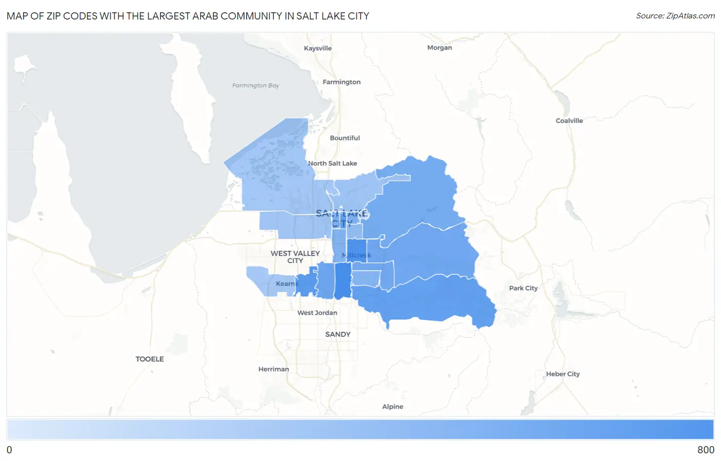 Zip Codes with the Largest Arab Community in Salt Lake City Map