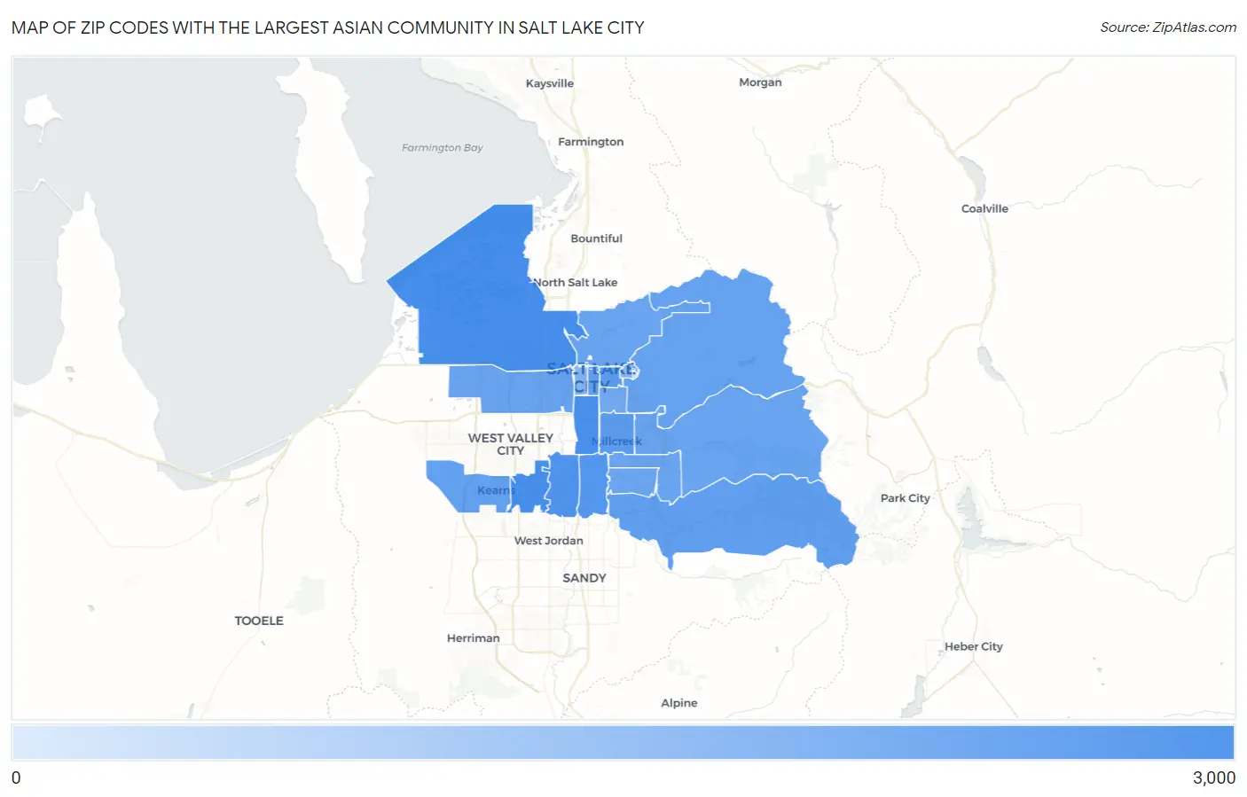 Zip Codes with the Largest Asian Community in Salt Lake City Map