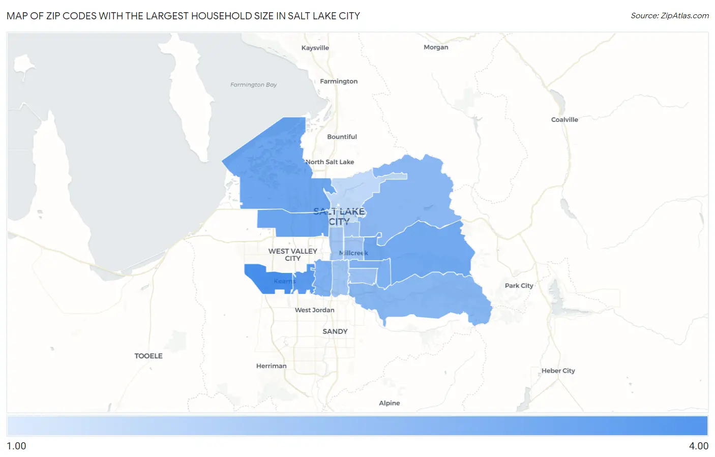Zip Codes with the Largest Household Size in Salt Lake City Map