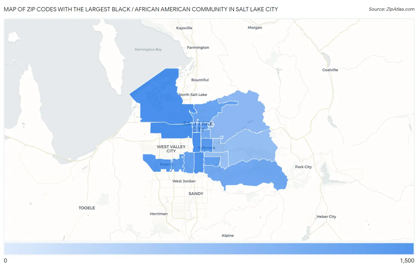 Zip Codes with the Largest Black / African American Community in Salt Lake City Map